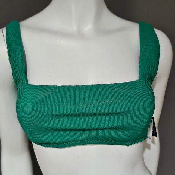 Bar III Micro Rib Sling Bandeau Bikini Swim Top Vivid Green - Picture 2 of 8